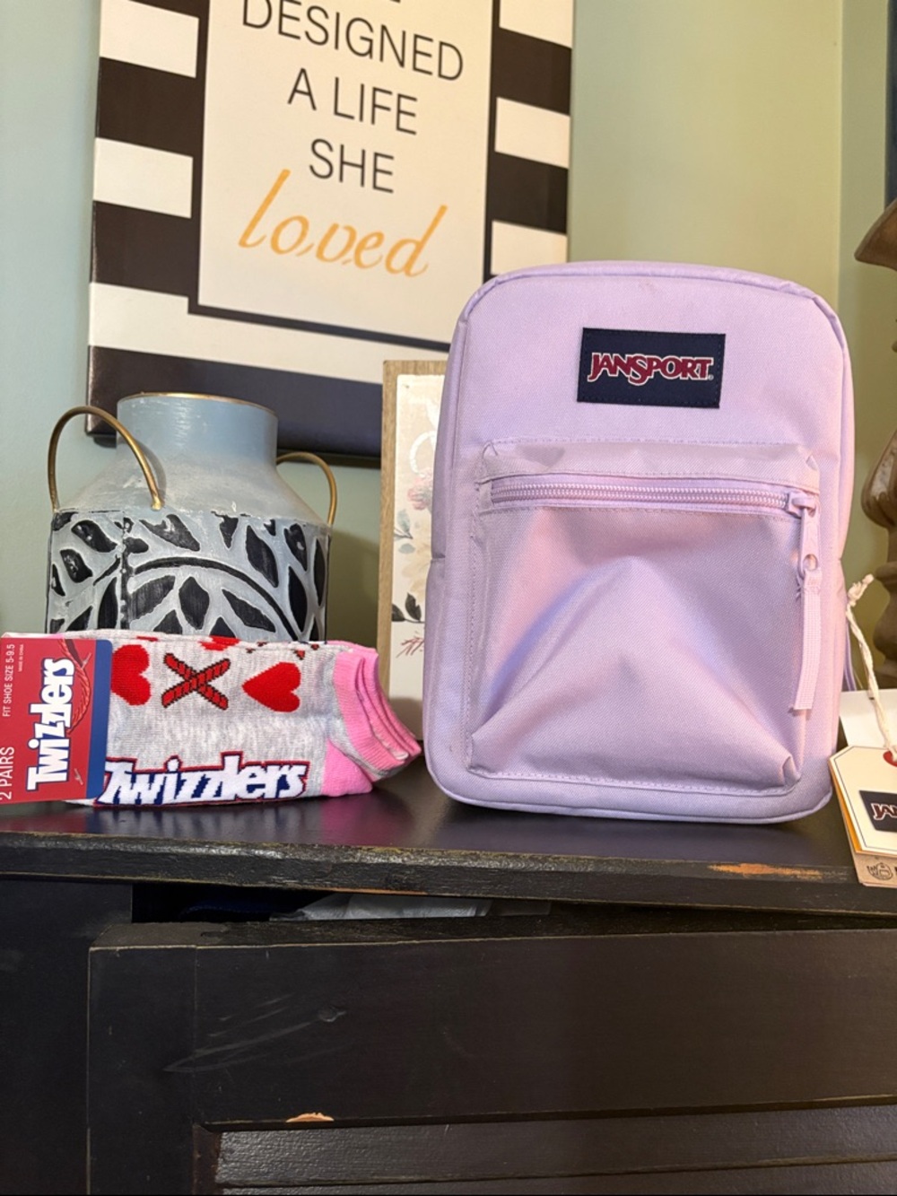 JanSport Kids Mini Backpack - Light Lavender & Socks